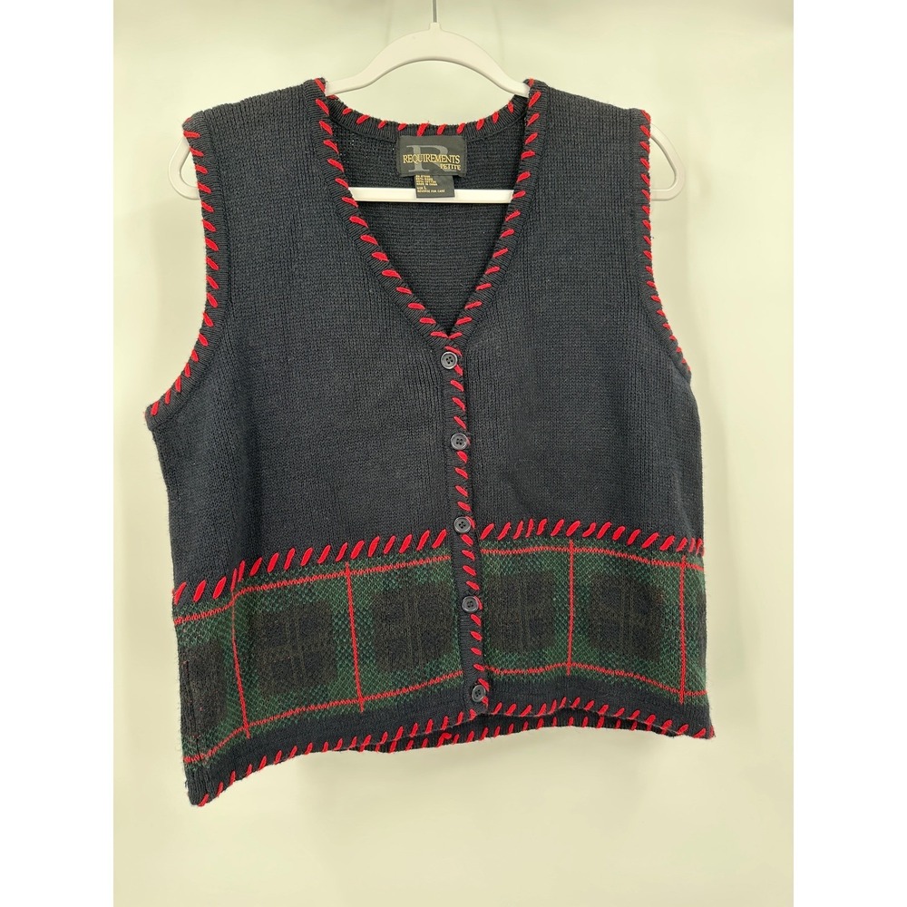 Womens Preppy Academia Sweater Vest Size PL Plaid Cottagecore Vintage 90s